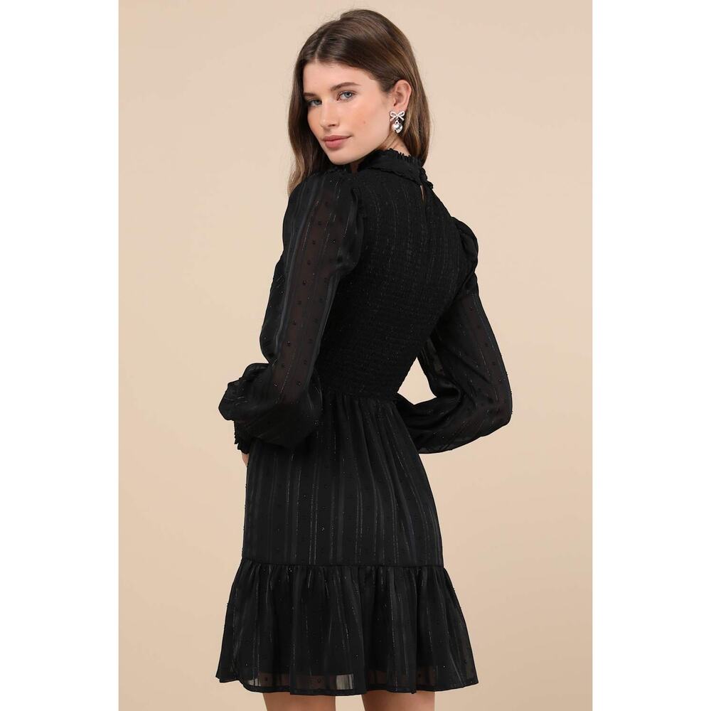 Lulus Heartful Romance Black Striped Smocked Long Sleeve Mini Dress - Picture 2 of 11